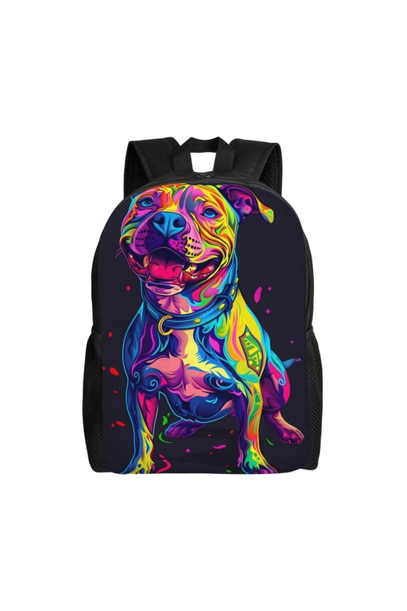 Neon Pop Art Pitbull Print Backpack -Travel,or Work Bookbag Daypacks with 15-Inch Laptop Sleeve and Dual Water Bottle Pockets
