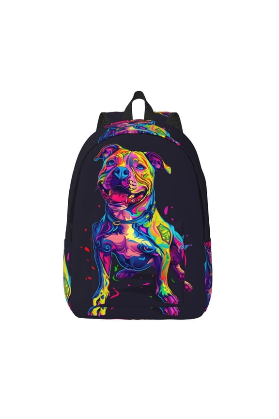 Neon Pop Art Pitbull for Canvas Backpack,Travel Rucksack Unisex Knapsack Laptop Backpack for Work & College -Small