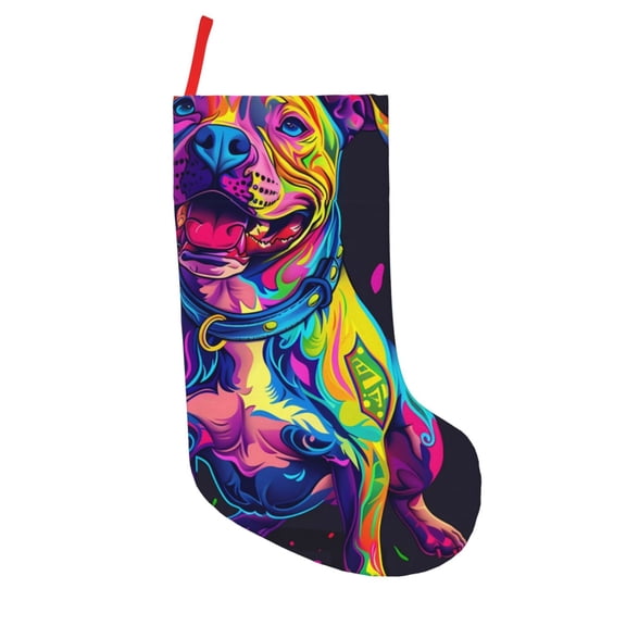 Defioc Neon Pop Art Pitbull for Christmas Stockings 18" Personalized Holiday Stocking for Family, Farmhouse Decor, Xmas Tree Decoration, 1 Pack