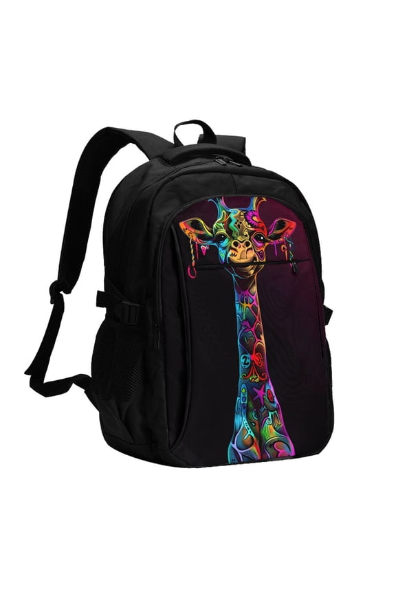 Neon Psychedelic Giraffe for Travel Backpack for Women,15.6 inch Laptop Backpack Carry On Backpack Personal Item Travel Bag Daypack for School Weekender Business Trip