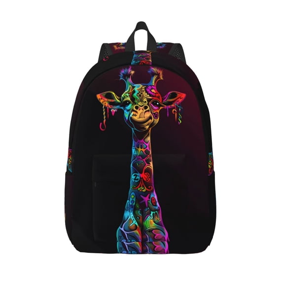 Defioc Neon Psychedelic Giraffe for Canvas Backpack,Travel Rucksack Unisex Knapsack Laptop Backpack for Work & College -Medium