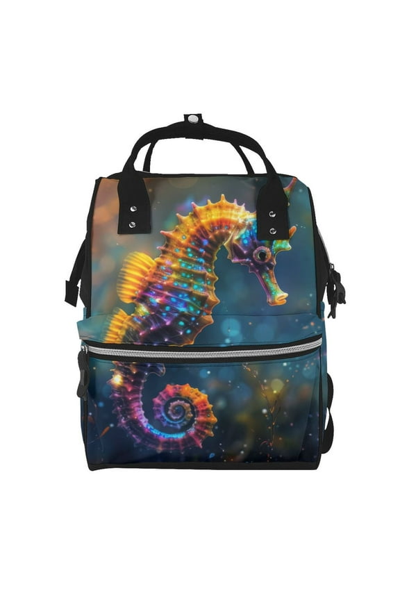 Neon Seahorse Underwater Realm for Baby Diaper Bag Backpack - Baby Bag for Boys & Girls - Diaper Backpack - Large Travel Diaper Bags- Baby Registry Search & Shower Gifts