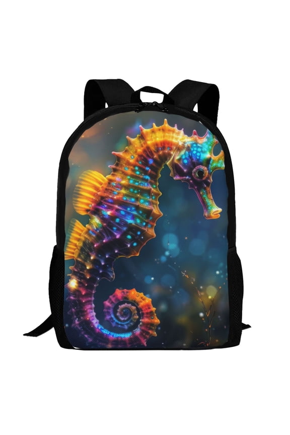 Neon Seahorse Underwater Realm Pattern Carry on Backpack,16.5x12.5x5.5 Personal Item Bag Carry On Backpack Water Resistant Lightweight Daypack