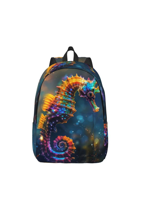 Neon Seahorse Underwater Realm for Canvas Backpack,Travel Rucksack Unisex Knapsack Laptop Backpack for Work & College -Medium