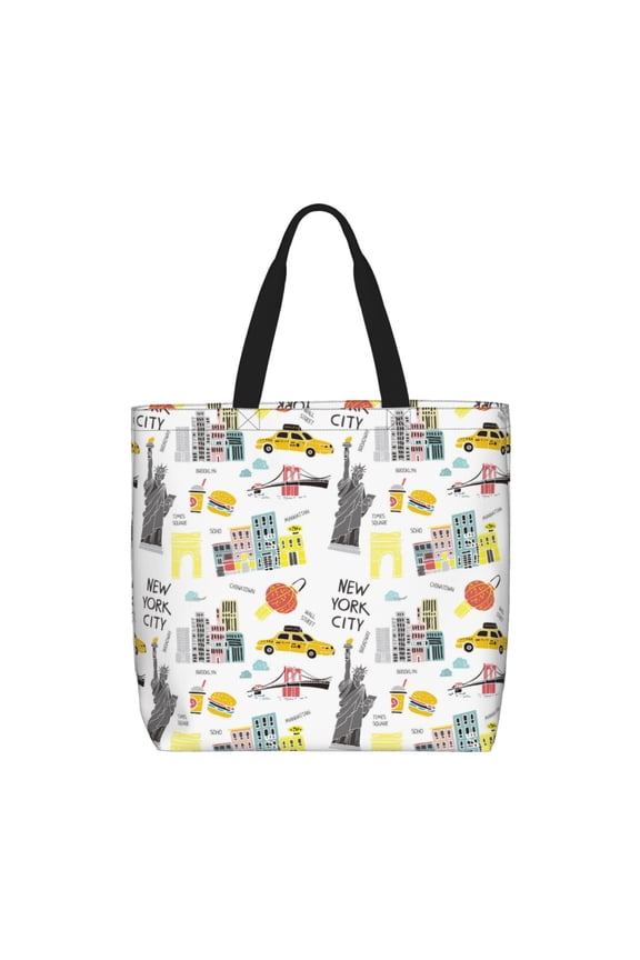 New York Pattern Tote Bag for Women,Large Capacity Tote Bag with Zipper Casual Shoulder Handbags Shopping Bag