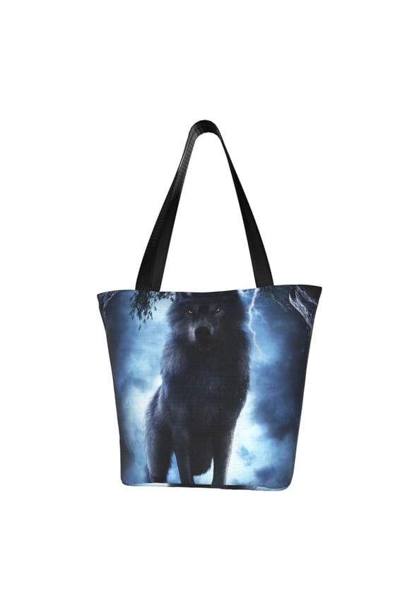 Night Scene of Wolves Print Tote Bag for Women,Shoulder Bag with Zipper Casual Tote's Handbag Big Capacity Shoulder Bag with Inner Pocket Fit for Shopping,Office,Travel