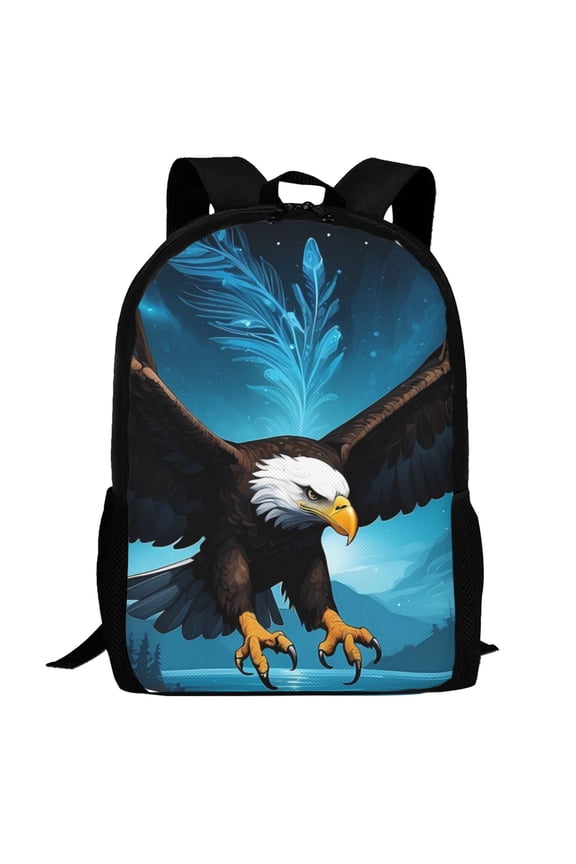 Night Sky Forest Bald Eagle Pattern Carry on Backpack,16.5x12.5x5.5 Personal Item Bag Carry On Backpack Water Resistant Lightweight Daypack