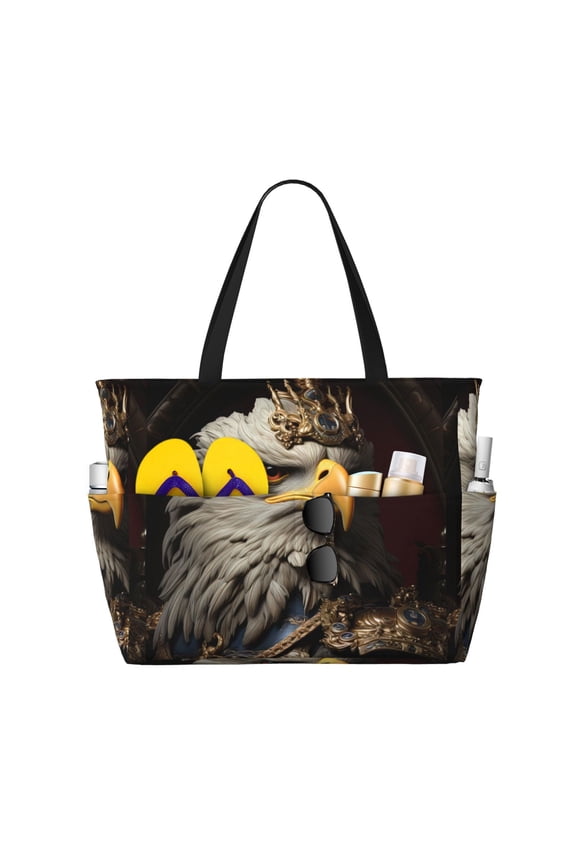 Noble Style Bald Eagle Pattern Beach Bag for Women - Large Beach Tote Bag Waterproof Sandproof Swim Pool Bag Everyday Bag Handbags with Zipper