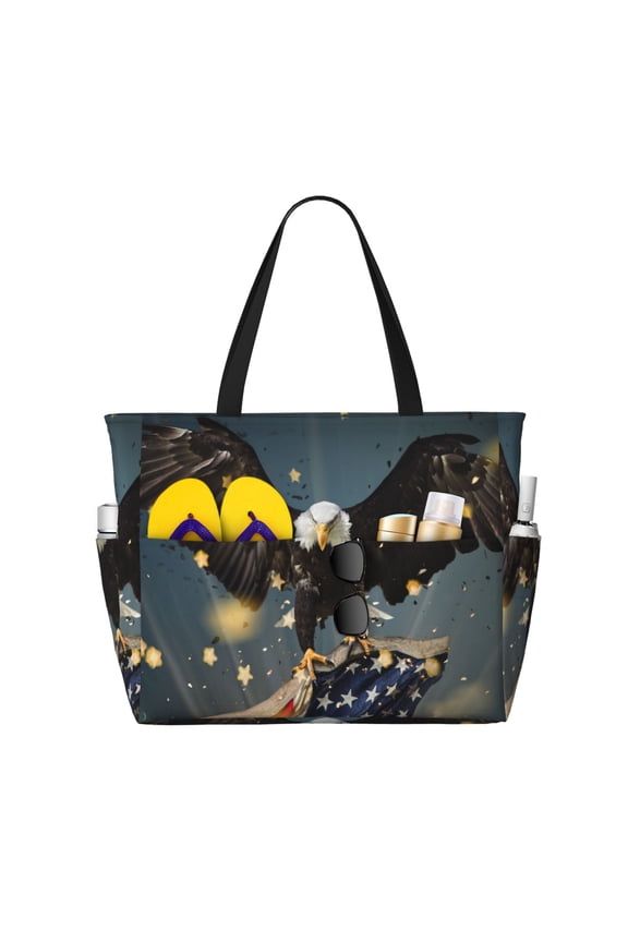 North American Bald Eagle1 Pattern Beach Bag for Women - Large Beach Tote Bag Waterproof Sandproof Swim Pool Bag Everyday Bag Handbags with Zipper