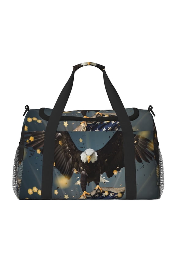 North American Bald Eagle1 Print Hand Travel Bag - Foldable Travel Duffel Bags for Men Women -Sport Gym Bag - Overnight Travel Duffel Bag - Adjustable Shoulder Strap