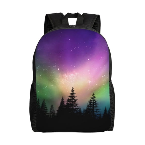 Defioc Northern Lights Print Backpack -Travel,or Work Bookbag Daypacks with 15-Inch Laptop Sleeve and Dual Water Bottle Pockets