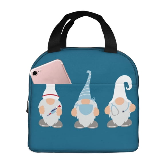 Defioc Nurse Doctor Gnomes Print Lunch Box,Lunch Bag for Women Men Reusable Insulated Lunch Tote for Work/Office/Picnic/Travel
