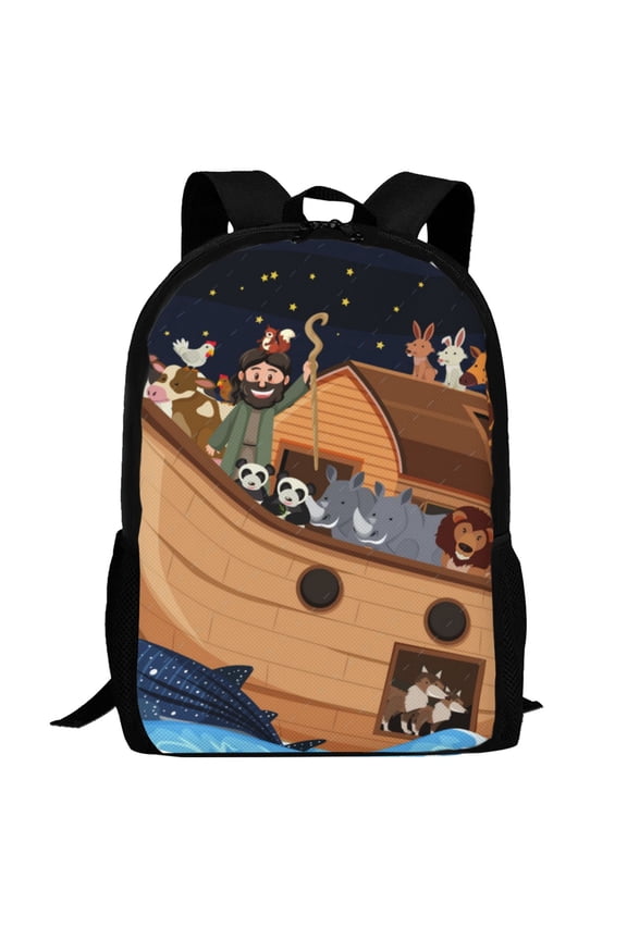 Ocean Scene with Noah's Ark Pattern Carry on Backpack,16.5x12.5x5.5 Personal Item Bag Carry On Backpack Water Resistant Lightweight Daypack