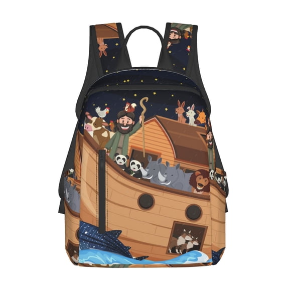 Defioc Ocean Scene with Noah's Ark Pattern Travel Laptop Backpack,Lightweight Backpack Travel Hiking Daypack Backpack Work Bag for Men Women