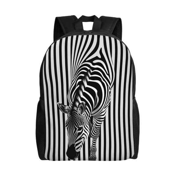 Defioc Optical Zebra Illusion Print Backpack -Travel,or Work Bookbag Daypacks with 15-Inch Laptop Sleeve and Dual Water Bottle Pockets