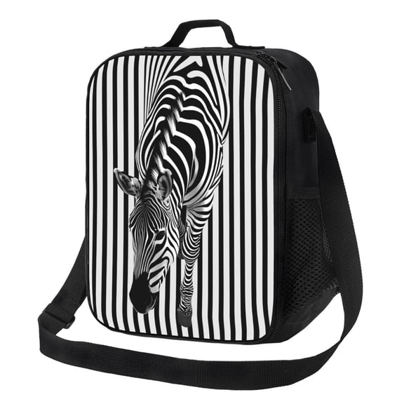 Defioc Optical Zebra Illusion Print Lunch Box for Men & Women, Insulated Lunch Bag Thickened Thermal Leakproof Lunch Tote Bag for Adult Office Travel Picnic