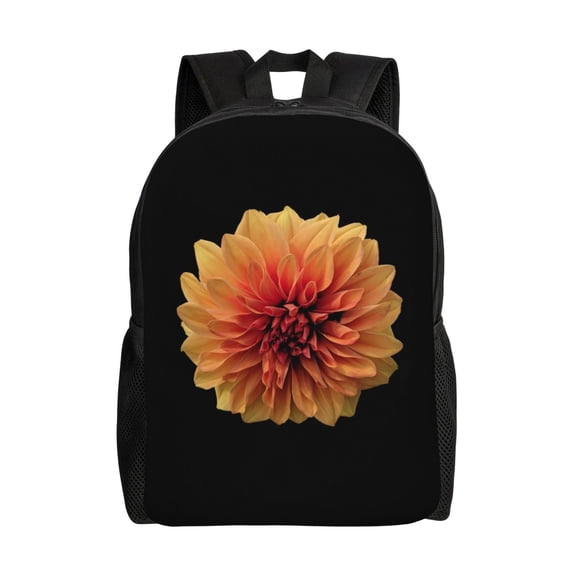 Defioc Orange Dalia Print Backpack -Travel,or Work Bookbag Daypacks with 15-Inch Laptop Sleeve and Dual Water Bottle Pockets