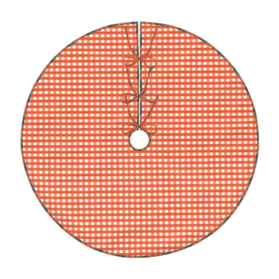 Defioc Orange Gingham for Christmas Tree Skirt Snowman Xmas Tree Skirt Farmhouse Christmas Decorations Tree Mat for Holiday Party Decor-30"