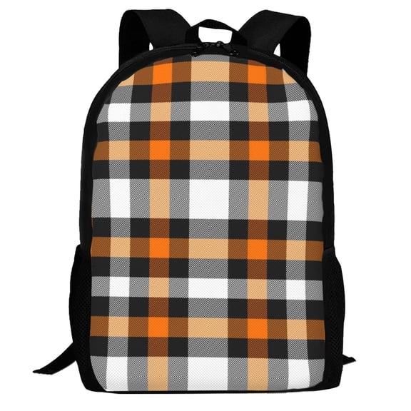 Defioc Orange Plaid Pattern Carry on Backpack,16.5x12.5x5.5 Personal Item Bag Carry On Backpack Water Resistant Lightweight Daypack