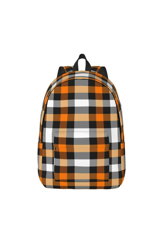 Orange Plaid for Canvas Backpack,Travel Rucksack Unisex Knapsack Laptop Backpack for Work & College -Small