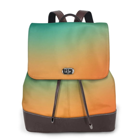 Defioc Orange To Teal Gradient1 Print PU Leather Backpack,Backpack Purse for Women Fashion Multipurpose Design Handbag Ladies Bags Travel Backpack