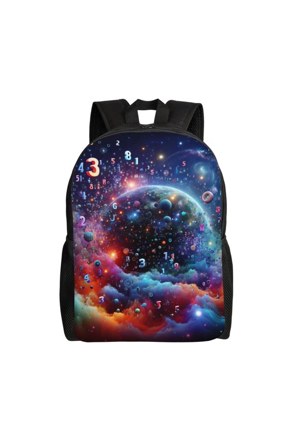 Outer Space Floating Numbers And Letters Print Backpack -Travel,or Work Bookbag Daypacks with 15-Inch Laptop Sleeve and Dual Water Bottle Pockets