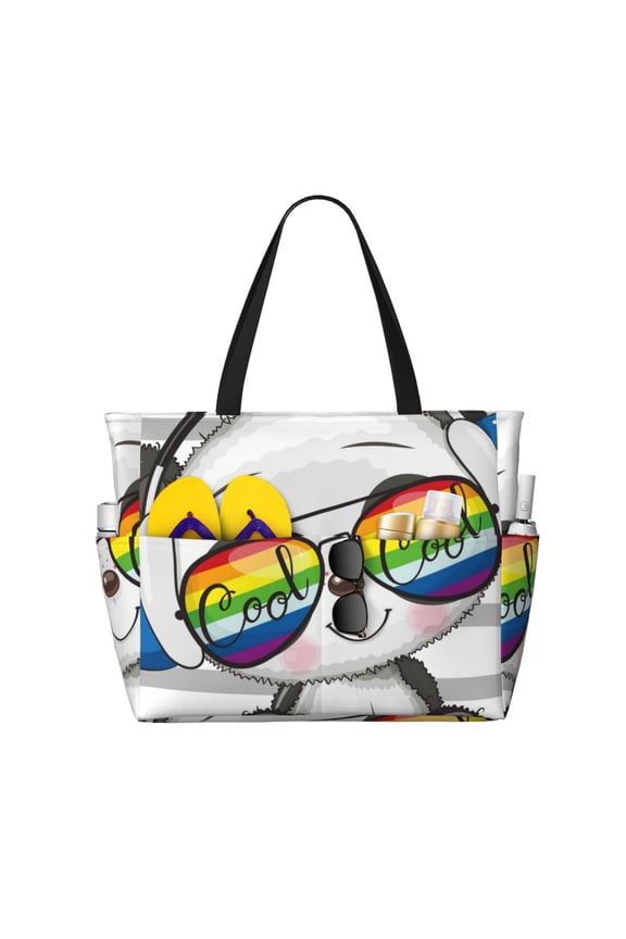 Panda with Sun glasses Pattern Beach Bag for Women - Large Beach Tote Bag Waterproof Sandproof Swim Pool Bag Everyday Bag Handbags with Zipper