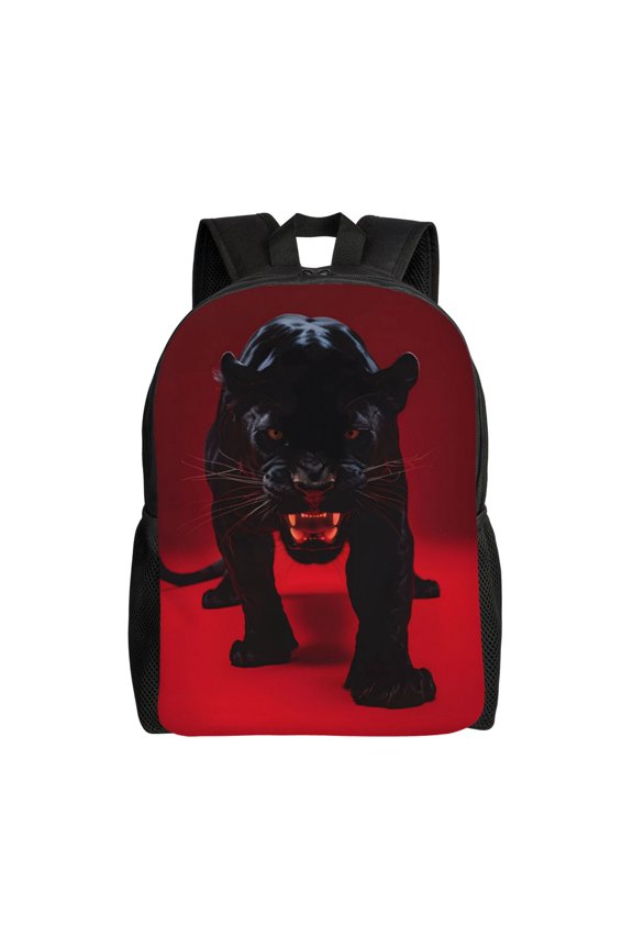 Panther Red Background Print Backpack -Travel,or Work Bookbag Daypacks with 15-Inch Laptop Sleeve and Dual Water Bottle Pockets