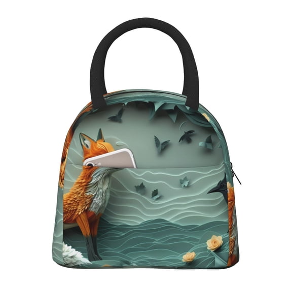 Defioc Paper Fox Crow Fantasy Print LunchBag for Women and Men - Leakproof Cooler Tote Bag Organizer - Reusable Lunch Box for Office/Picnic/Hiking/Beach