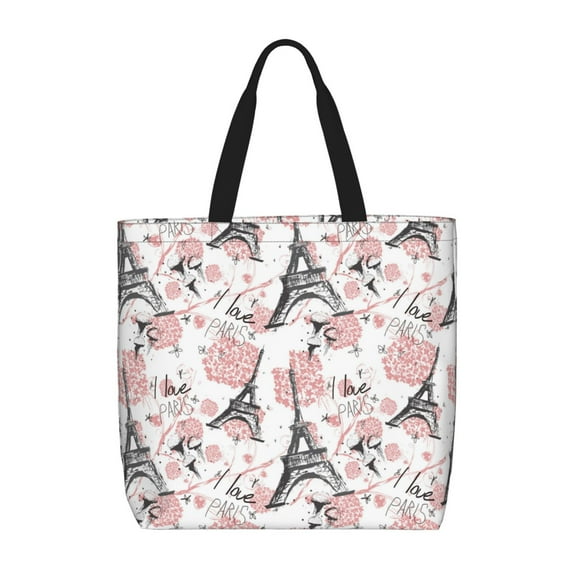 Defioc Paris Pattern Tote Bag for Women,Large Capacity Tote Bag with Zipper Casual Shoulder Handbags Shopping Bag