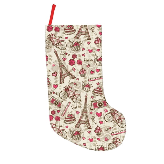 Defioc Paris Vintage for Christmas Stockings 18" Personalized Holiday Stocking for Family, Farmhouse Decor, Xmas Tree Decoration, 1 Pack