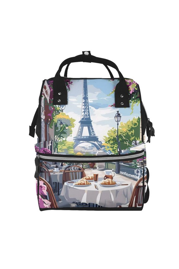 Parisian Cafe With Eiffel for Baby Diaper Bag Backpack - Baby Bag for Boys & Girls - Diaper Backpack - Large Travel Diaper Bags- Baby Registry Search & Shower Gifts
