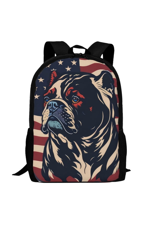 Patriotic Bulldog Art Pattern Carry on Backpack,16.5x12.5x5.5 Personal Item Bag Carry On Backpack Water Resistant Lightweight Daypack