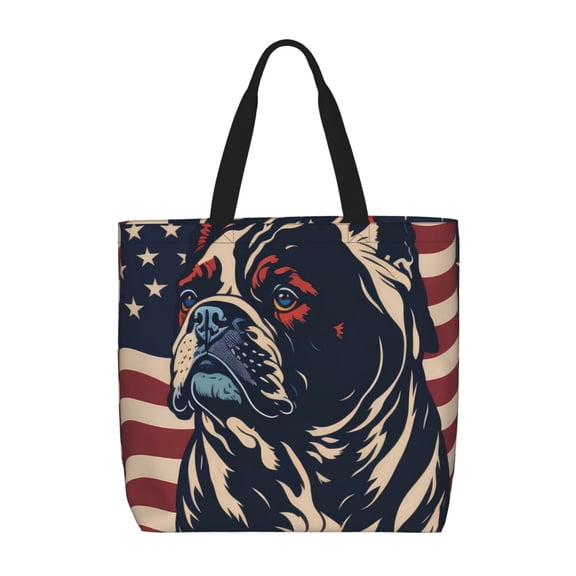 Defioc Patriotic Bulldog Art Pattern Tote Bag for Women,Large Capacity Tote Bag with Zipper Casual Shoulder Handbags Shopping Bag