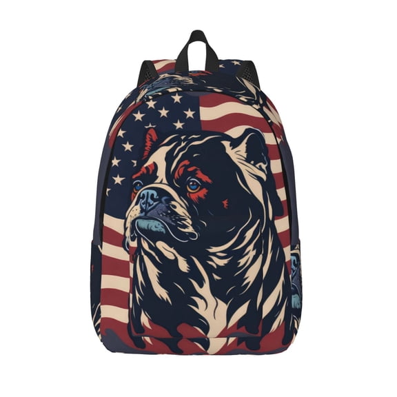 Defioc Patriotic Bulldog Art for Canvas Backpack,Travel Rucksack Unisex Knapsack Laptop Backpack for Work & College -Medium