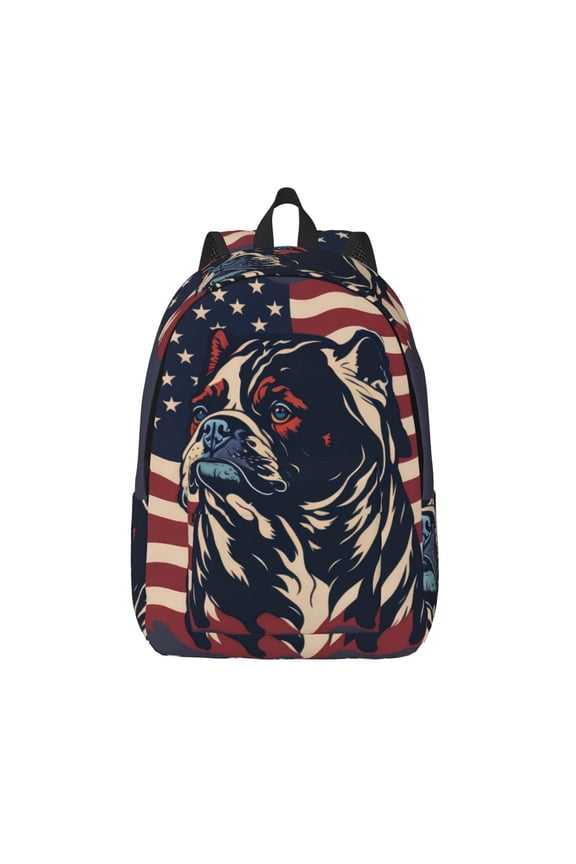 Patriotic Bulldog Art for Canvas Backpack,Travel Rucksack Unisex Knapsack Laptop Backpack for Work & College -Medium