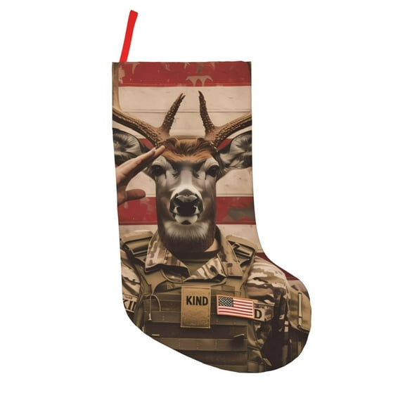 Defioc Patriotic Deer Soldier Salute for Christmas Stockings 18" Personalized Holiday Stocking for Family, Farmhouse Decor, Xmas Tree Decoration, 1 Pack