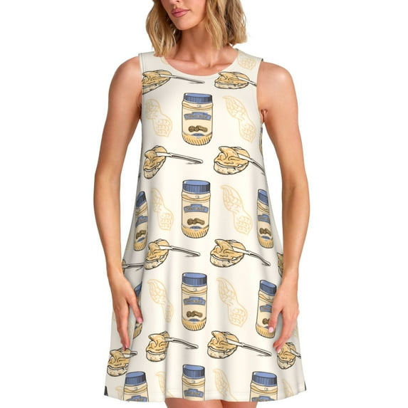 Defioc Peanuts Pattern Women's Summer Dresses 2025 Beach Casual Sleeveless Tank Loose Sundress Beach Vacation Clothes with Pocket -XX-Large
