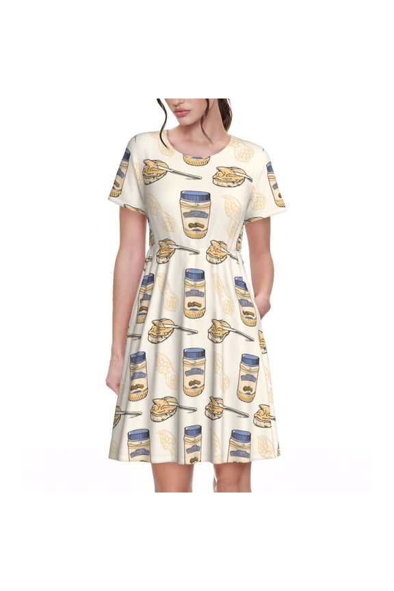 Peanuts Pattern Womens Summer Dresses Short Sleeve Sundress 2025 Beach Vacation Dresses with Pockets -Large