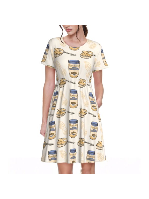 Peanuts Pattern Womens Summer Dresses Short Sleeve Sundress 2025 Beach Vacation Dresses with Pockets -X-Large