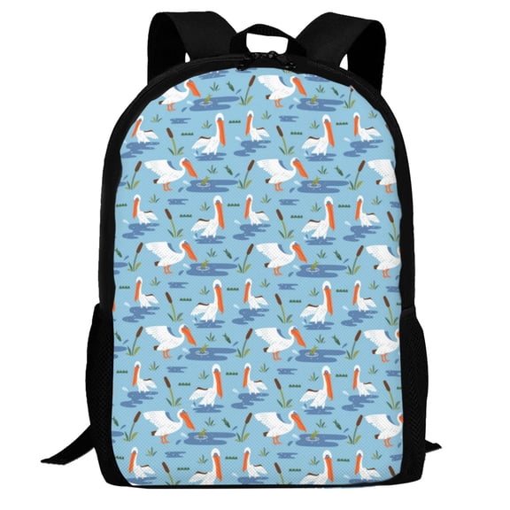 Defioc Pelican Reed And Fish Pattern Carry on Backpack,16.5x12.5x5.5 Personal Item Bag Carry On Backpack Water Resistant Lightweight Daypack