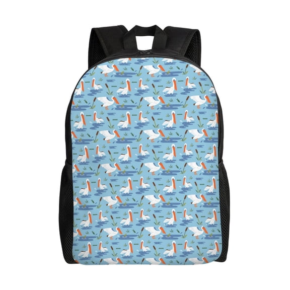 Defioc Pelican Reed And Fish Print Backpack -Travel,or Work Bookbag Daypacks with 15-Inch Laptop Sleeve and Dual Water Bottle Pockets