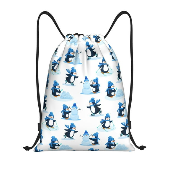 Defioc Penguin Winter Fun for Drawstring Backpack Sports Gym Bag for Women Men Children Adult Sackpack Yoga Bag for Wet Swimming,Gym,and Workout Gear -Medium