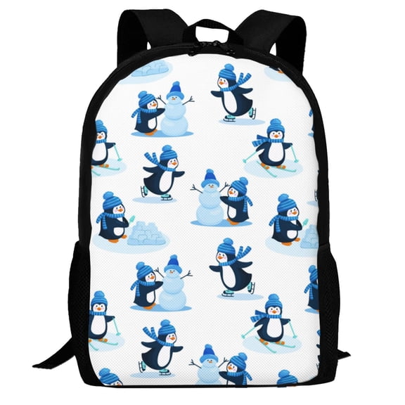 Defioc Penguin Winter Fun Pattern Carry on Backpack,16.5x12.5x5.5 Personal Item Bag Carry On Backpack Water Resistant Lightweight Daypack