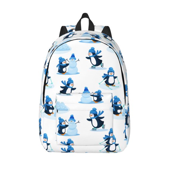 Defioc Penguin Winter Fun for Canvas Backpack,Travel Rucksack Unisex Knapsack Laptop Backpack for Work & College -Medium
