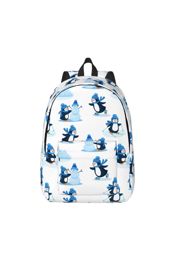 Penguin Winter Fun for Canvas Backpack,Travel Rucksack Unisex Knapsack Laptop Backpack for Work & College -Small