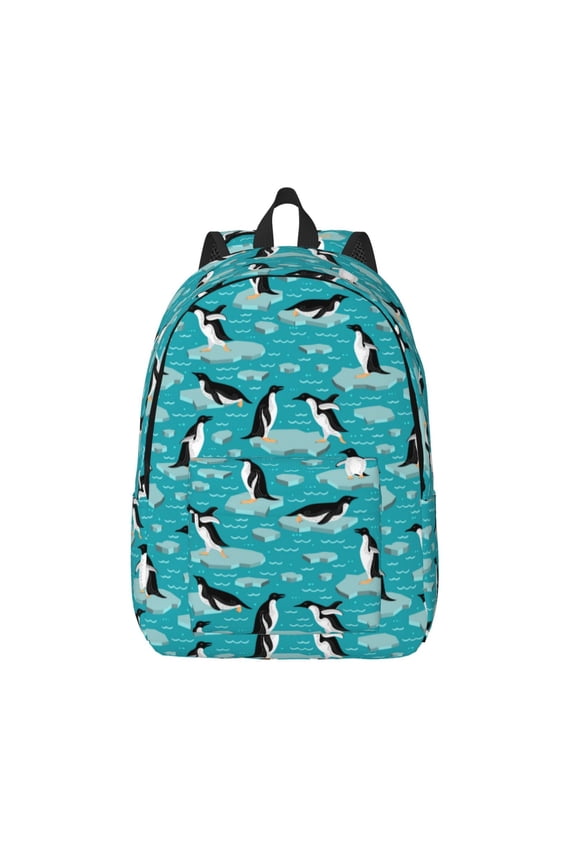 Penguins On The Ice In The Sea for Canvas Backpack,Travel Rucksack Unisex Knapsack Laptop Backpack for Work & College -Medium