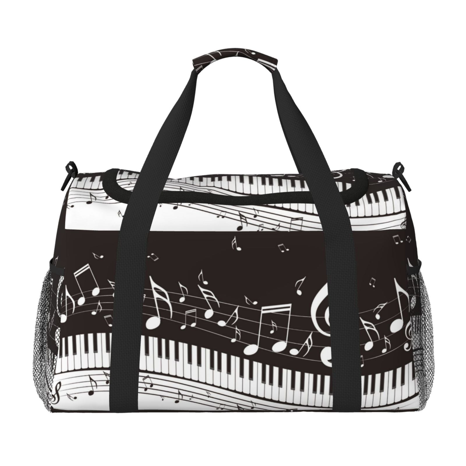 Defioc Piano Keys With Musical Notes Print Hand Travel Bag - Foldable Travel Duffel Bags for Men Women -Sport Gym Bag - Overnight Travel Duffel Bag - Adjustable Shoulder Strap