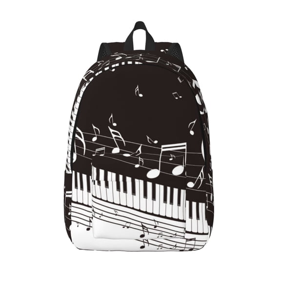 Defioc Piano Keys With Musical Notes for Canvas Backpack,Travel Rucksack Unisex Knapsack Laptop Backpack for Work & College -Small
