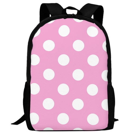 Defioc Pink And White Polka Dot Pattern Carry on Backpack,16.5x12.5x5.5 Personal Item Bag Carry On Backpack Water Resistant Lightweight Daypack